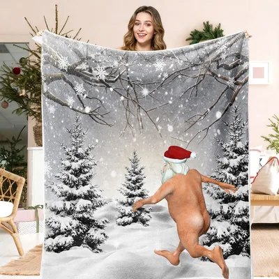 Funny Santa Snow Forest Blanket: Naked Santa in Winter Woods