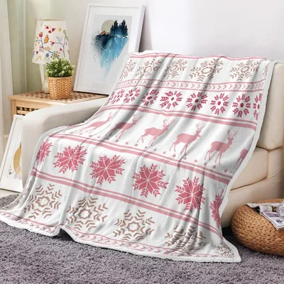 Deer Elk Snowflake Pattern Blanket Holiday Fleece Design