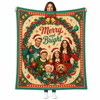 Merry and Bright Family Blanket: Vintage Holiday Artwork