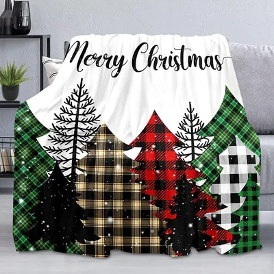 Merry Christmas Plaid Trees Blanket No. 2