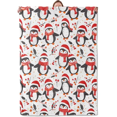 Penguins in Santa Hats Blanket: Festive Winter Birds Design