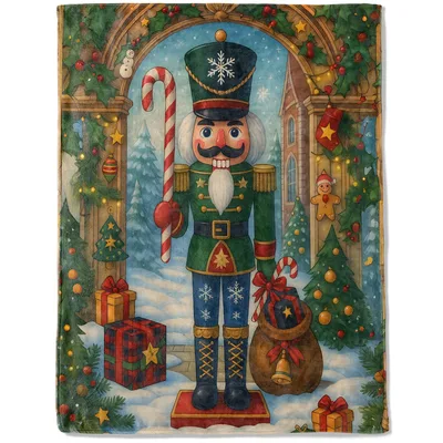 Nutcracker Soldier Christmas Scene Blanket