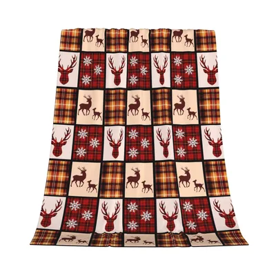 Reindeer and Snowflake Plaid Blanket: Cozy Holiday Checkered Design