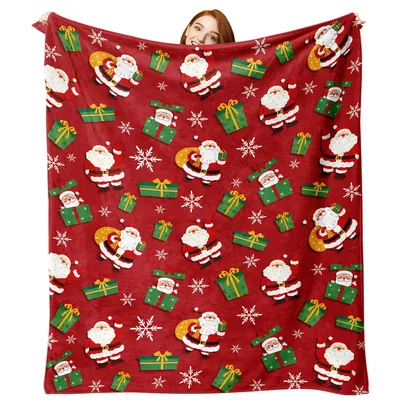 Santa Claus Pattern Blanket: Festive Red Flannel Throw