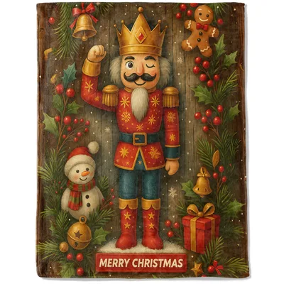 Nutcracker Soldier Christmas Blanket featuring a winking king