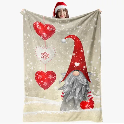Christmas Gnome with Hearts Blanket No. 2: Cozy Holiday Gnome Design