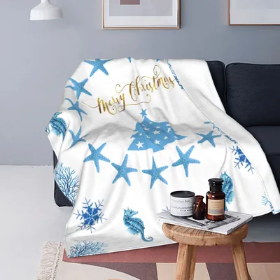 Merry Christmas Starfish Design Blanket: Coastal Holiday Gift