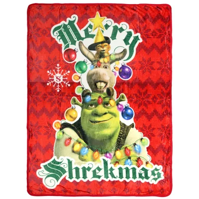 Festive Ogre Friends Christmas Blanket: Merry Shrekmas Trio Design