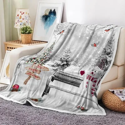 Snowy Winter Christmas Scene Blanket: Festive Snowman and Sign Design