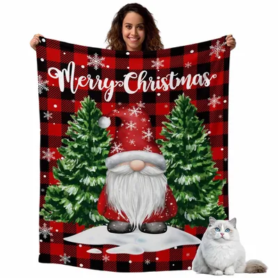 Christmas Gnome with Trees Blanket: Festive Gnome and Plaid Design