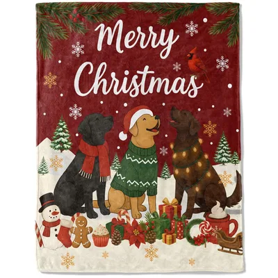 Merry Christmas Labrador Dogs Blanket: Festive Canine Holiday Design