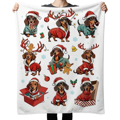 Christmas Dachshund Pattern Blanket: Festive Weiner Dog Holiday Design