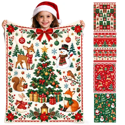 Christmas Forest Animals Tree Blanket: Festive Woodland Holiday Design