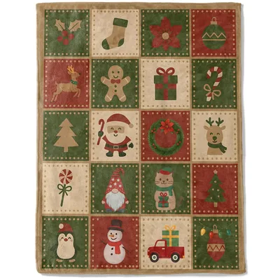Christmas Santa and Reindeer Squares Blanket: Festive Patchwork Design
