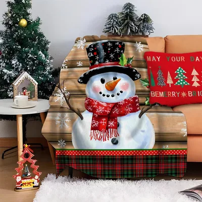 Snowman Cardinals Christmas Grid Blanket featuring a painted snowman