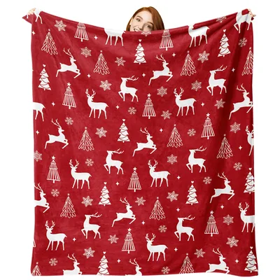 Reindeer and Christmas Tree Blanket: Festive Red Pattern