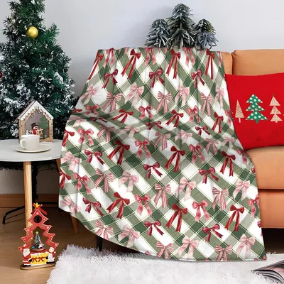 Candy Cane Plaid Bow Blanket: Festive Gift Wrap Design for Holidays