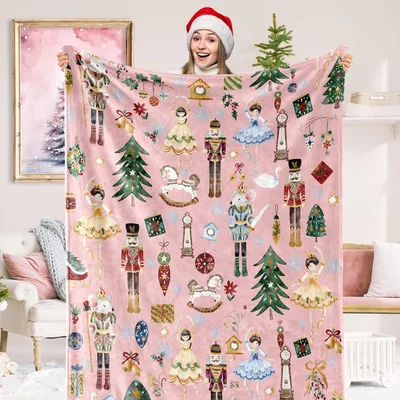 Christmas Nutcracker Pattern Blanket: Vintage Holiday Toy Scene