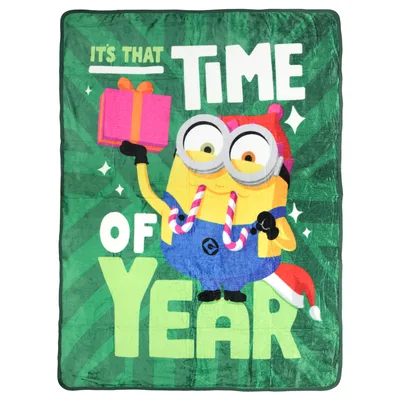 Festive Time of Year Blanket with Minion and Holiday Gifts