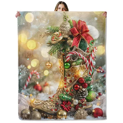 Christmas Boot with Ornaments Blanket: Ornate Holiday Design