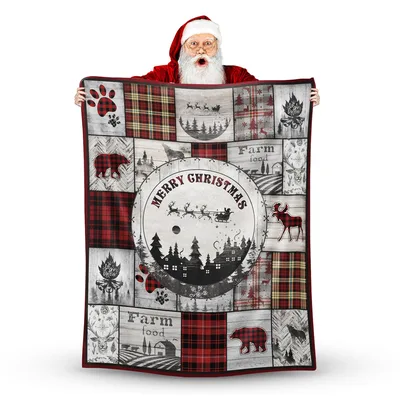 Rustic Christmas Woodland Plaid Blanket: Cozy Holiday Patchwork Design
