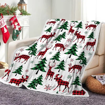Christmas Trees and Reindeer Blanket: Plaid Holiday Pattern
