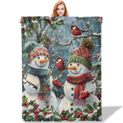 Snowmen and Cardinals Blanket: Cozy Winter Holiday Art