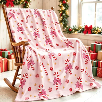 Pink Candy Cane Pattern Blanket: Sweet Holiday Design for Cozy Nights
