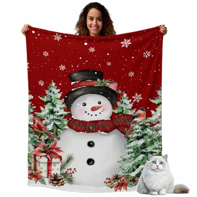 Christmas Snowman Snowflake Pattern Blanket: Festive Winter Design