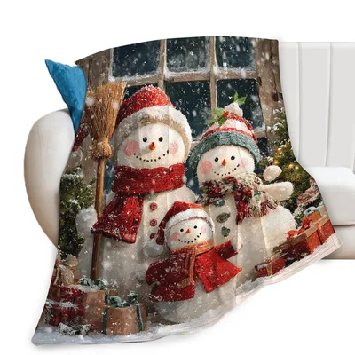 Snowmen by the Window Blanket: Festive Family Scene