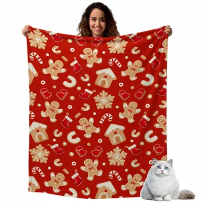 Gingerbread Candy Cane Pattern Blanket: Festive Holiday Throw