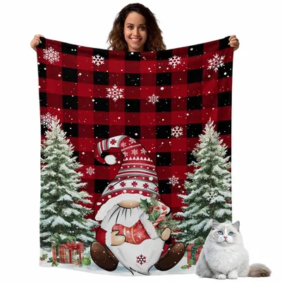 Gnome Christmas Trees Buffalo Blanket for Cozy Holiday Decor