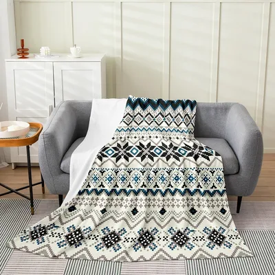Snowflake Aztec Geometric Pattern Blanket for Winter Cozy Vibes