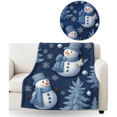 Snowman Winter Pattern Blanket No. 2: Cozy Blue Holiday Design