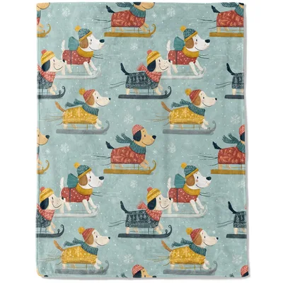 Puppies Sledding Christmas Pattern Blanket for Cozy Holiday Days