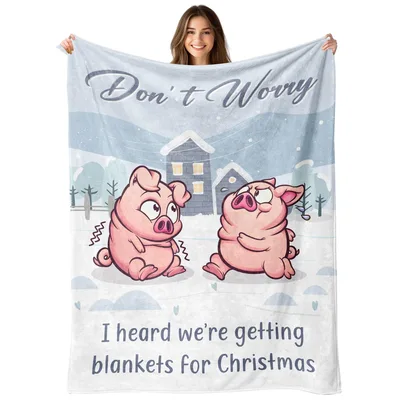 Pigs Getting for Christmas Blanket featuring shivering pigs