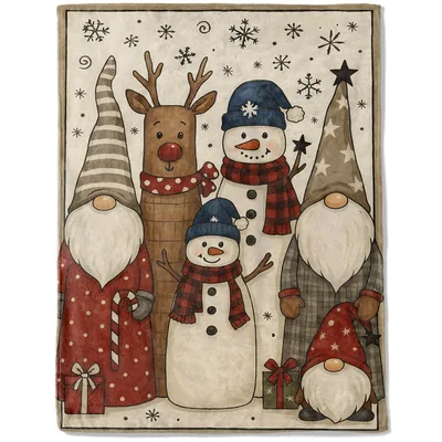 Gnomes Reindeer and Snowmen Blanket: Festive Winter Friends Design