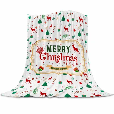 Merry Christmas Deer Pattern Blanket with Festive Holiday Greetings
