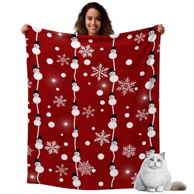 Snowmen and Snowflakes Pattern Blanket: Festive Red Winter Design