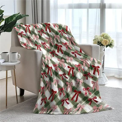 Plaid Christmas Bows Pattern Blanket featuring festive red