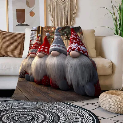 Christmas Gnomes Wood Grain Blanket: Cozy Holiday Gnome Lineup