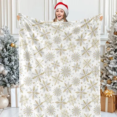 Gold Silver Snowflake Pattern Blanket for Festive Winter Coziness