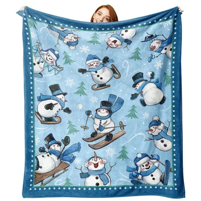 Winter Snowmen Skiing Pattern Blanket: Festive Winter Sports Design