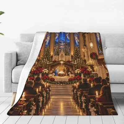 Christmas Eve Candlelit Hall Blanket: A Serene Nativity Scene