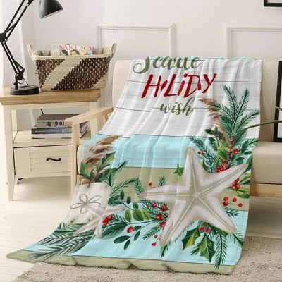 Christmas Holiday Wishes Starfish Blanket Coastal Christmas Design