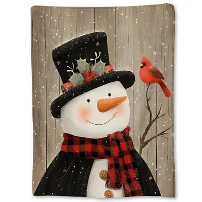 Snowman with Cardinal Christmas Blanket No. 2 – Snowman