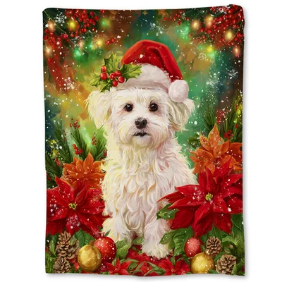 Maltese Puppy Santa Hat Blanket: Festive Holiday Dog Design