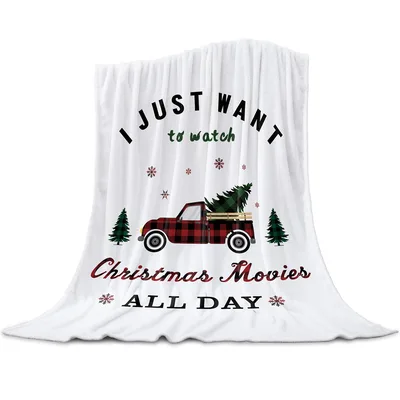 Christmas Movies All Day Blanket with Plaid Truck Design