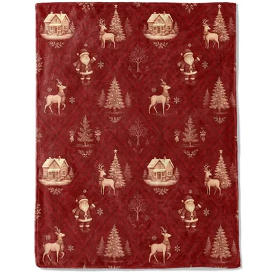 Vintage Christmas Reindeer Pattern Blanket: Festive Holiday Throw