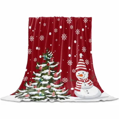 Merry Christmas Snowman Pine Blanket featuring a festive snowman